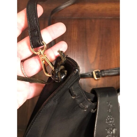 Vera Pelle Black Embossed Leather Purse Crossbody Bag - Picture 9 of 12